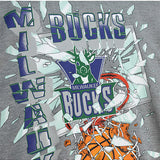Mitchell & Ness HWC '93 Big Face 6.0 Milwaukee Bucks Crewneck Sweatshirt In Grey - Zoom View On Front Logo