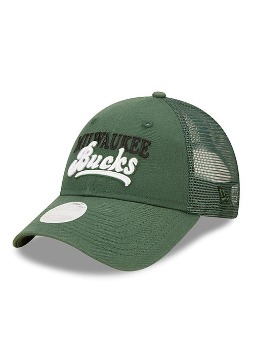 Women's New Era 9Fourty Team Truck D3 Green Milwaukee Bucks Adjustable Hat In Green - Angled Left Side View