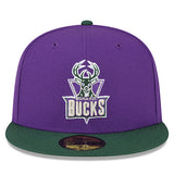 New Era 59Fifty HWC '93 JPack Milwaukee Bucks Fitted Hat In Purple & Green - Front View