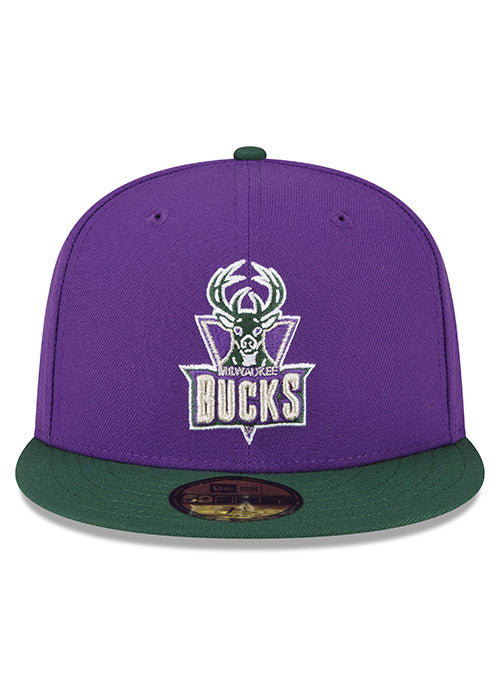 New Era 59Fifty HWC '93 JPack Milwaukee Bucks Fitted Hat In Purple & Green - Front View