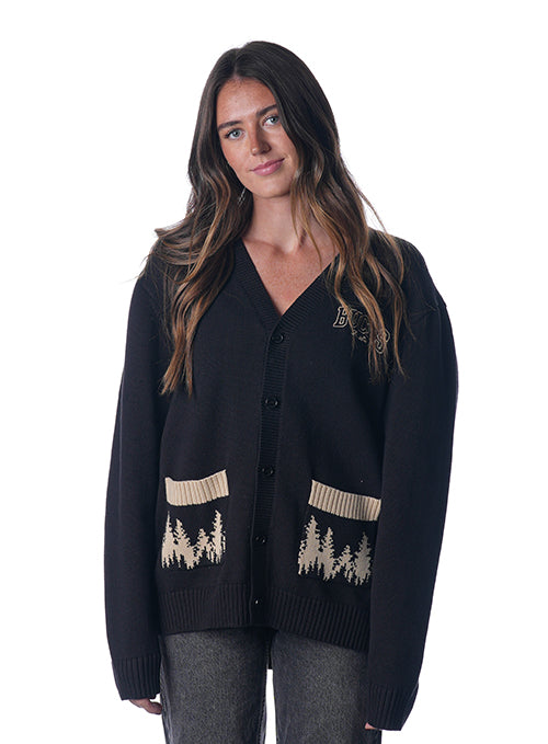 Bucks In Six x The Wild Collective  Milwaukee Bucks Black Button Cardigan-female, front