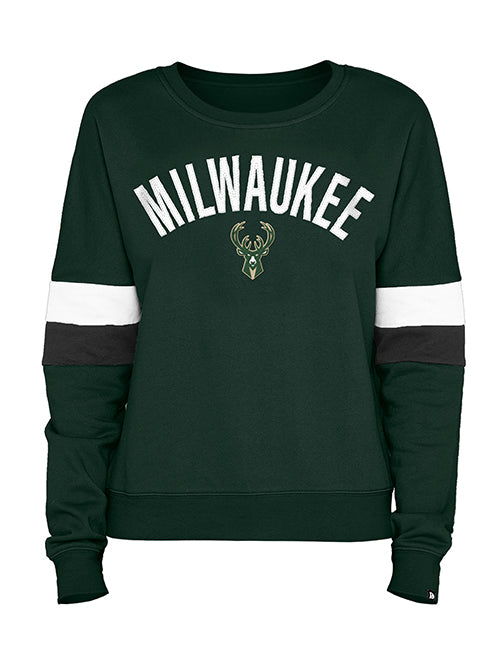 Women's New Era Crew Neck City Stripe Green Milwaukee Bucks T-Shirt