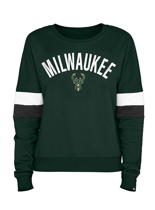 Women's New Era Crew Neck City Stripe Green Milwaukee Bucks T-Shirt