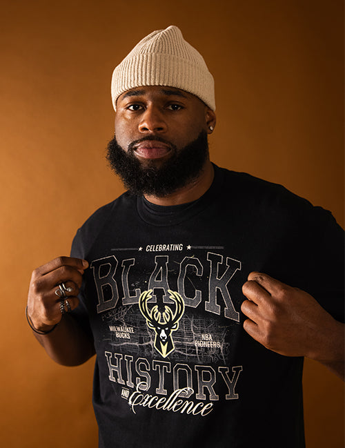 Bucks Pro Shop Celebrating Black History and Excellence Milwaukee Bucks T-Shirt-on model