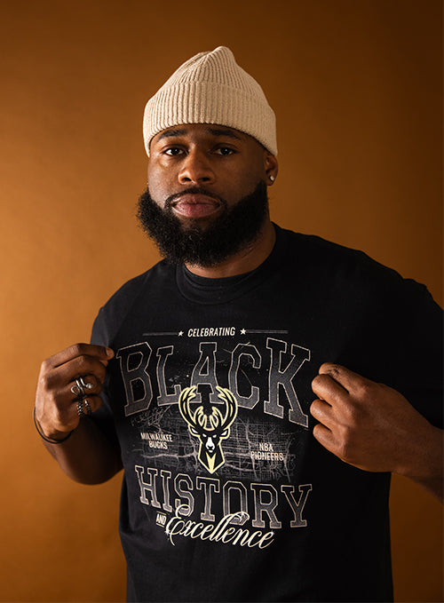 Bucks Pro Shop Celebrating Black History and Excellence Milwaukee Bucks T-Shirt-on model
