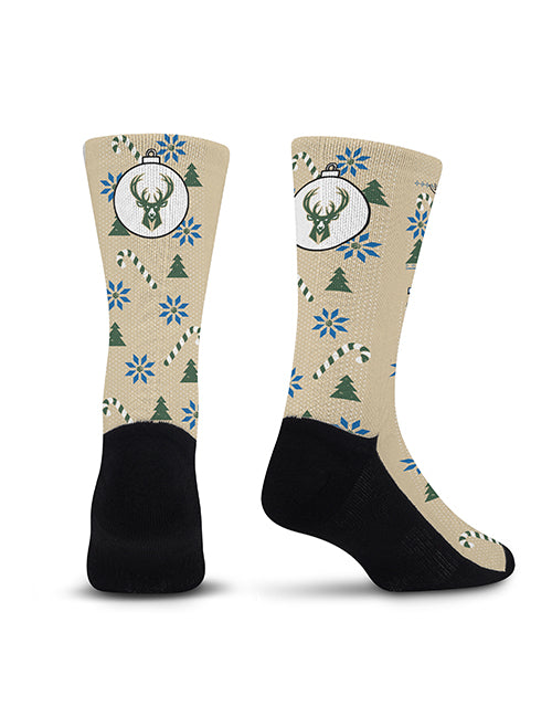 For Bare Feet Bango Milwaukee Bucks Holiday Socks-back