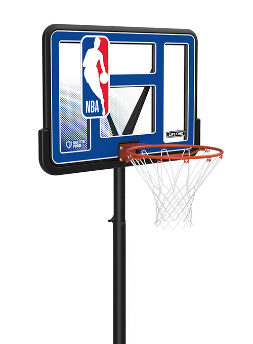 Lifetime NBA Logo 44" Basketball Hoop- close up, angled right