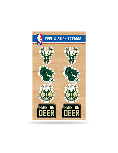 Rico Peel & Stick Milwaukee Bucks 8-Pack Tattoo Set