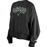 Youth Girl's New Era Sequin Milwaukee Bucks Crewneck Sweatshirt-front