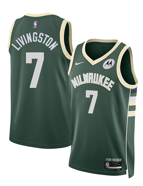 Nike 2022 Icon Edition Chris Livingston Milwaukee Bucks Swingman Jersey-collage