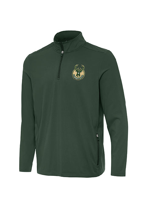 Antigua Global Logo Perilous Milwaukee Bucks 1/4 Zip Pullover