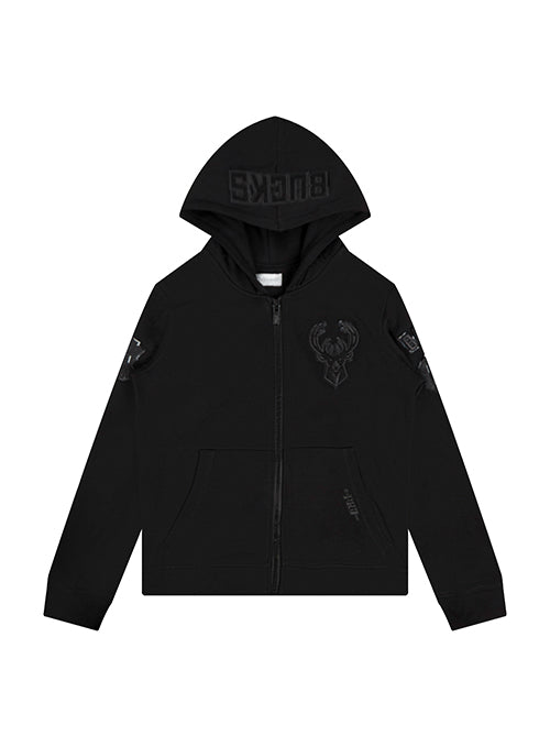 Youth Pro Standard Triple Black Milwaukee Bucks Full Zip Hooded Sweatshirt-front