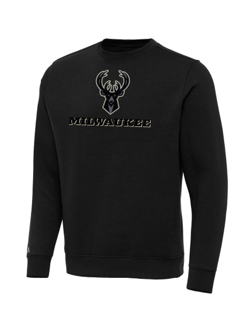 Antigua Merit Night Vision Milwaukee Bucks Crewneck Sweatshirt