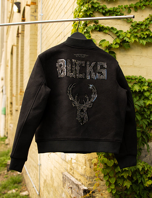 Women's Pro Standard Vanguard Milwaukee Bucks Washed Varsity Jacket-back
