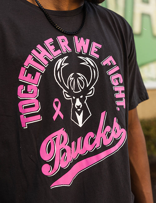 Roots Of Fight Breast Cancer Awareness Milwaukee Bucks T-Shirt-close up