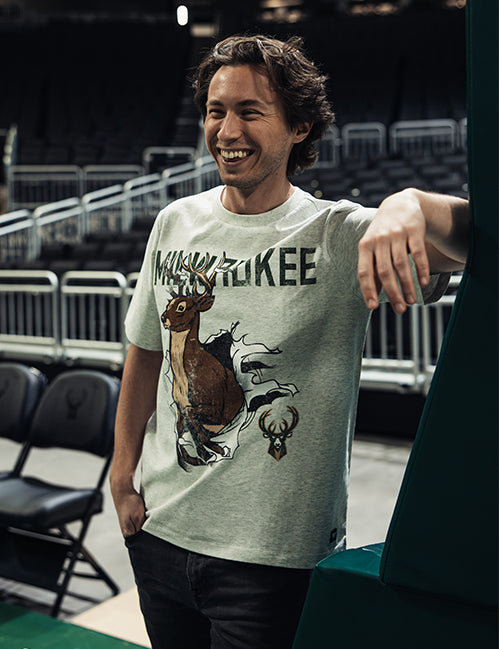The Wild Collective Tear Through Milwaukee Bucks T-Shirt- model(front)