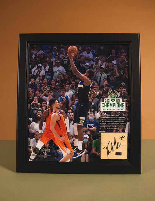 Signed Artsman Bucks Championship Key Moment - Khris Middleton Court Frame