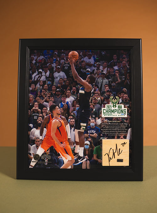 Signed Artsman Bucks Championship Key Moment - Khris Middleton Court Frame