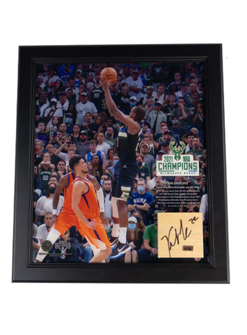Signed Artsman Bucks Championship Key Moment - Khris Middleton Court Frame-front