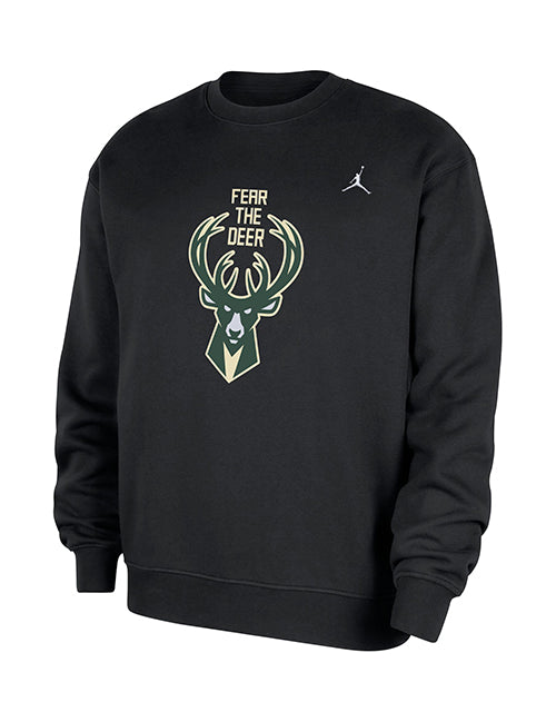 Jordan Fear the Deer Milwaukee Bucks Essential Crewneck Sweatshirt-front