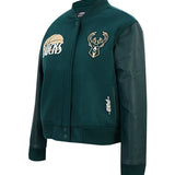 Women's Pro Standard Original Players Milwaukee Bucks Varsity Wool Jacket-angled front