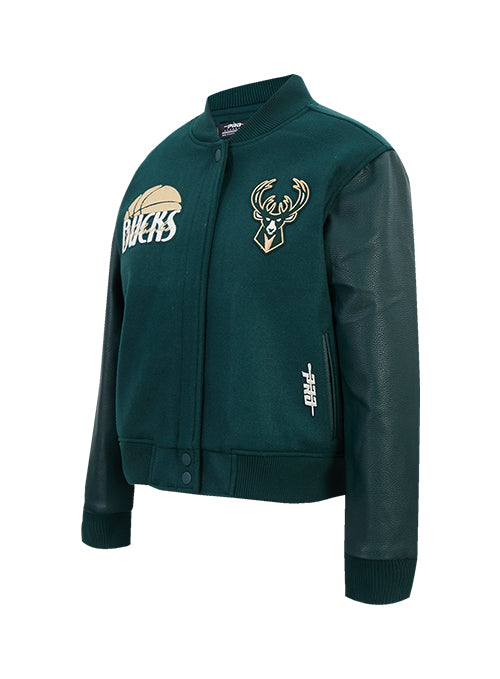 Women's Pro Standard Original Players Milwaukee Bucks Varsity Wool Jacket-angled front