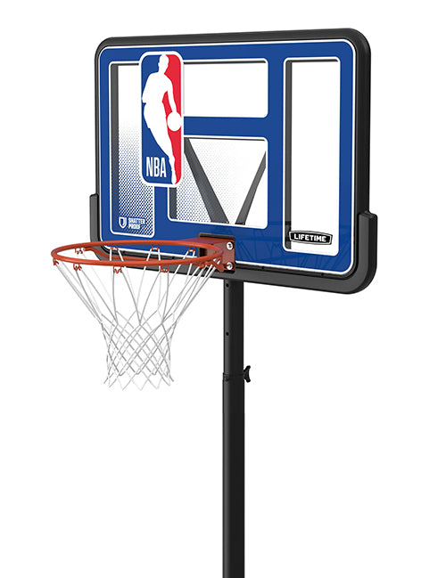 Lifetime NBA Logo 44" Basketball Hoop- close up, angled left