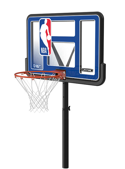 Lifetime NBA Logo 44" Basketball Hoop- close up, angled left