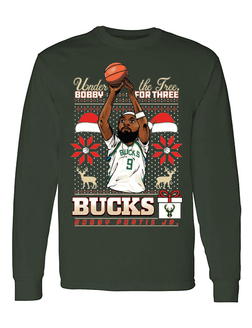 Bucks Pro Shop 2025 Holiday Sweater Bobby Portis Jr Milwaukee Bucks Long Sleeve T-Shirt