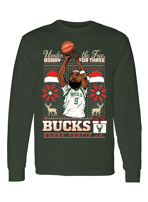 Bucks Pro Shop 2025 Holiday Sweater Bobby Portis Jr Milwaukee Bucks Long Sleeve T-Shirt
