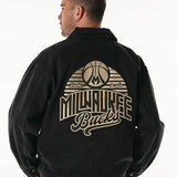 Bucks In Six x The Wild Collective Close Of Day Milwaukee Bucks Denim Jacket-back