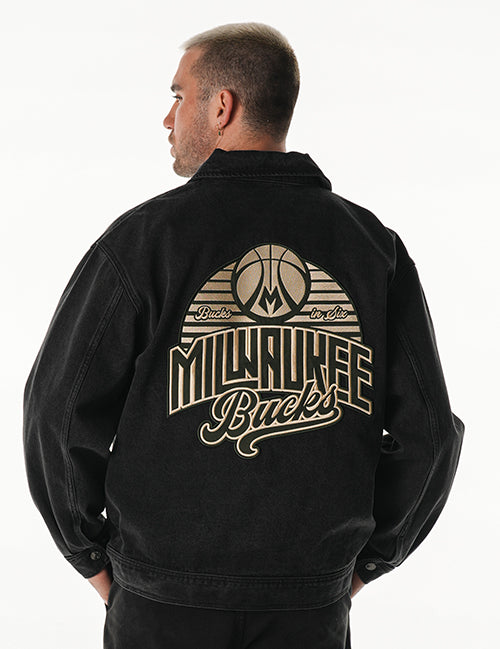 Bucks In Six x The Wild Collective Close Of Day Milwaukee Bucks Denim Jacket-back
