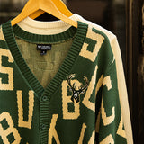 Bucks In Six x The Wild Collective Letter Scramble Milwaukee Bucks Button Cardigan-front