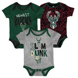 Newborn Outerstuff Slam Dunk Milwaukee Bucks 3-Piece Creeper Set