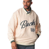 The Wild Collective Wordmark Milwaukee Bucks Windbreaker Pullover-male model