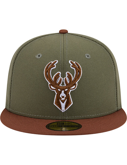 New Era 59Fifty Two Toned Color Pack Olive Milwaukee Bucks Fitted Hat-front
