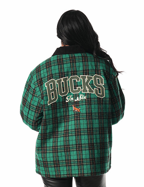 The Wild Collective x Bucks In Six Plaid Milwaukee Bucks Jacket-woman back