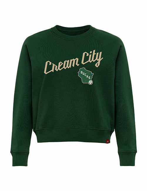Women's Sportiqe 2025-26 City Edition Ashlyn Chenille Milwaukee Bucks Crewneck Sweatshirt-front