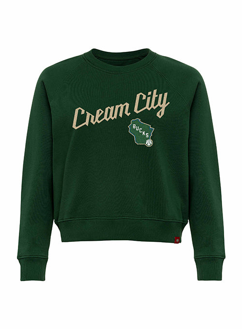 Women's Sportiqe 2025-26 City Edition Ashlyn Chenille Milwaukee Bucks Crewneck Sweatshirt-front