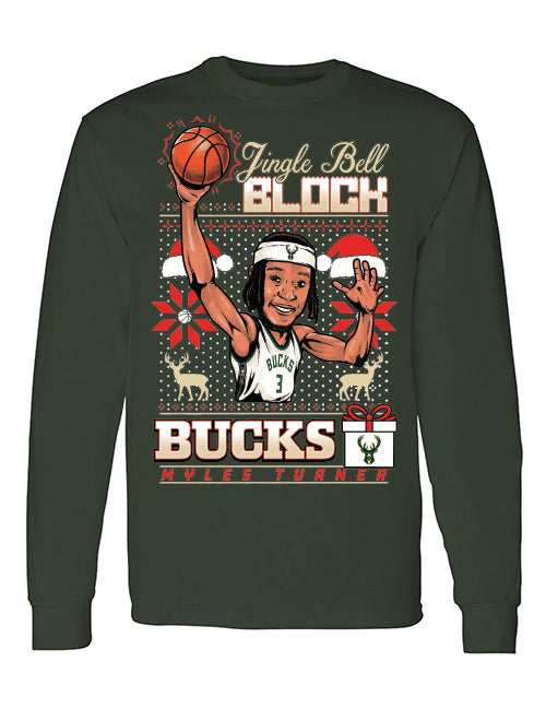 Bucks Pro Shop 2025 Holiday Sweater Myles Turner Milwaukee Bucks Long Sleeve T-Shirt