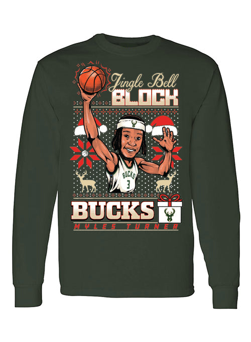 Bucks Pro Shop 2025 Holiday Sweater Myles Turner Milwaukee Bucks Long Sleeve T-Shirt