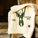 Bucks In Six x The Wild Collective All Over Print Jacquard Milwaukee Bucks Crewneck Sweatshirt-on stool