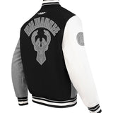 Pro Standard Reverse Terry Milwaukee Bucks Varsity Wool Jacket-back, angled