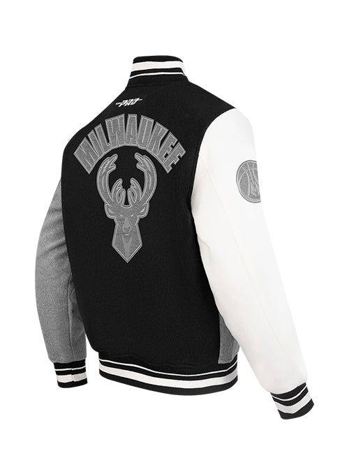 Pro Standard Reverse Terry Milwaukee Bucks Varsity Wool Jacket-back, angled