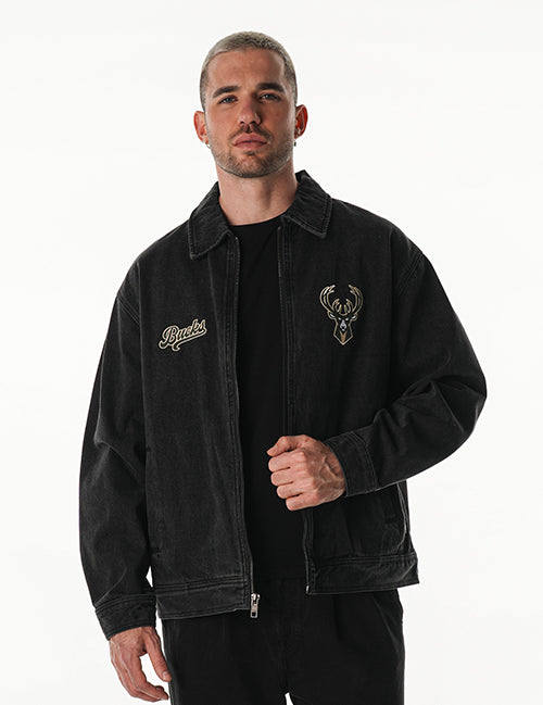 Bucks In Six x The Wild Collective Close Of Day Milwaukee Bucks Denim Jacket-front