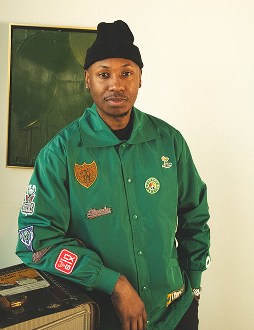 Bucks In Six x Trophy Hunting Milwaukee Bucks Coaches jacket-male model