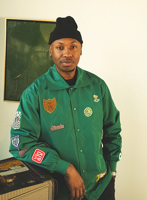 Bucks In Six x Trophy Hunting Milwaukee Bucks Coaches jacket-male model