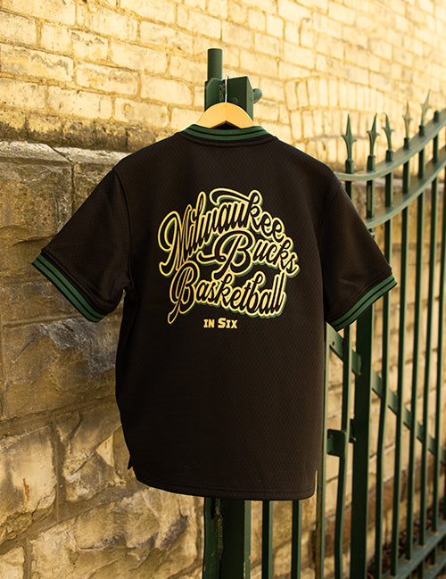 Bucks In Six x The Wild Collective 3 Line Milwaukee Bucks Mesh Zip-Up Jersey T-Shirt-back