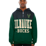 New Era Leisure Throw Milwaukee Bucks 1/4 Zip Hooded Sweatshirt