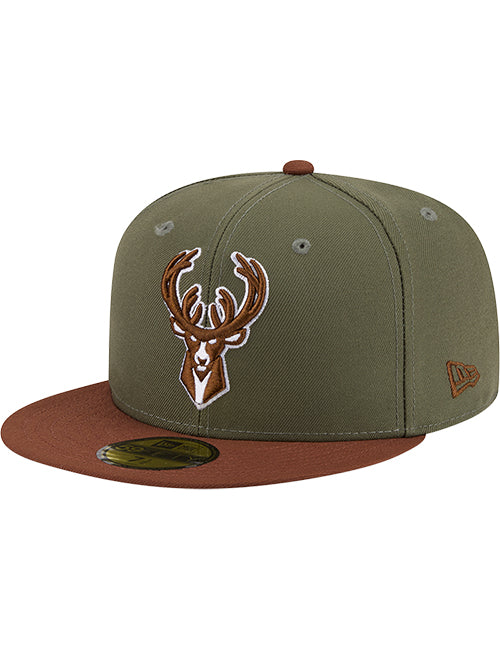 New Era 59Fifty Two Toned Color Pack Olive Milwaukee Bucks Fitted Hat-left